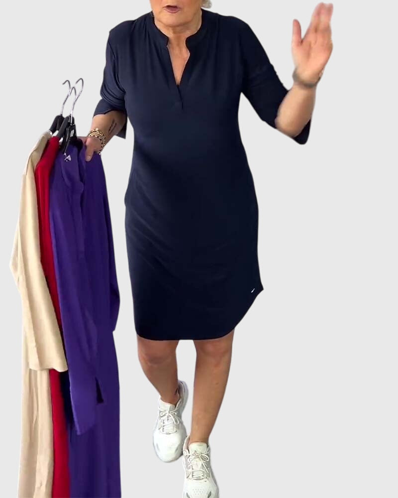 Katherine | Jednokolorowa Sukienka z Dekoltem w Serek