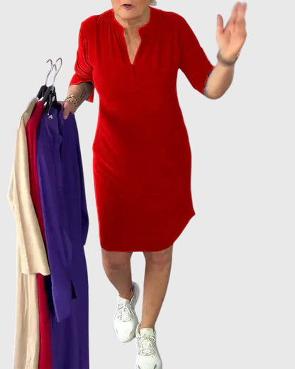 Katherine | Jednokolorowa Sukienka z Dekoltem w Serek