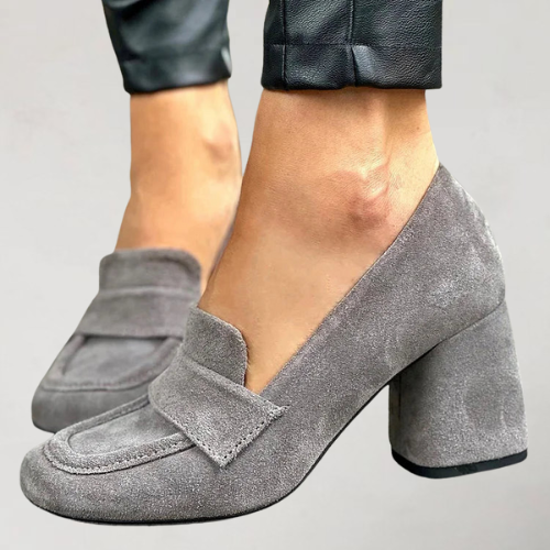 Halelina - Retro loafersy z zamszu z kwadratowym noskiem i grubym obcasem